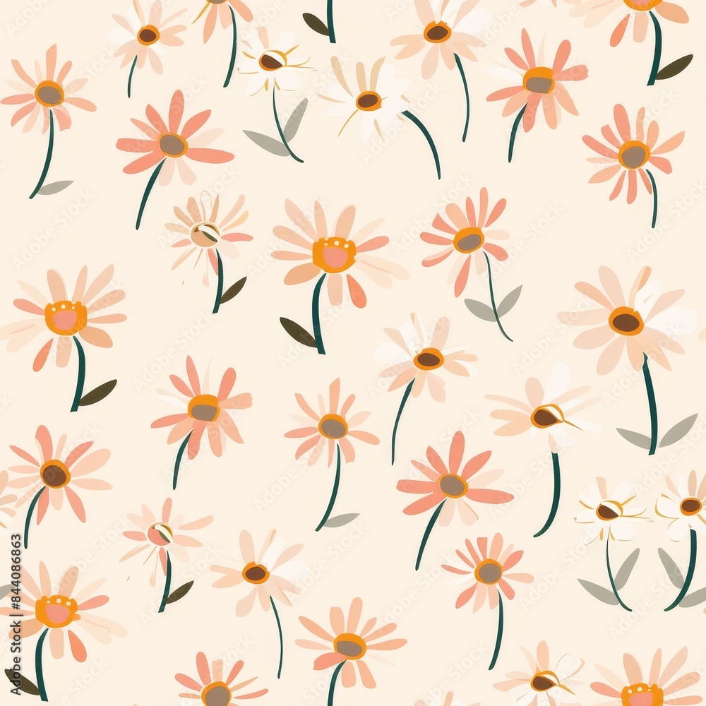 Springtime Floral Pattern with Yellow Flowers on Green Stems