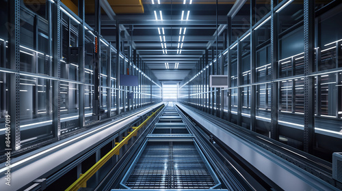 A sleek  modern warehouse with automated storage and retrieval systems enhancing efficiency