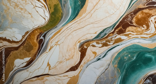 Abstract Marble Swirls in Brown, Green, and White