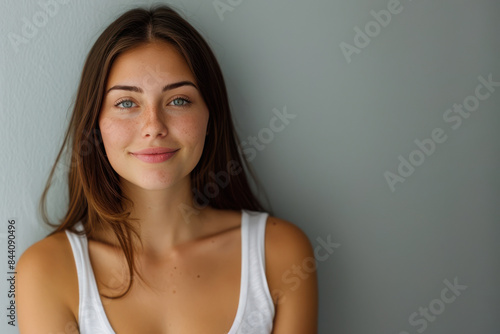 A close up portrait of a young woman with a subtle smile