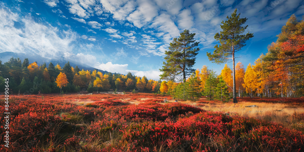 Fototapeta premium Autumn forest with vivid red, yellow, and orange trees