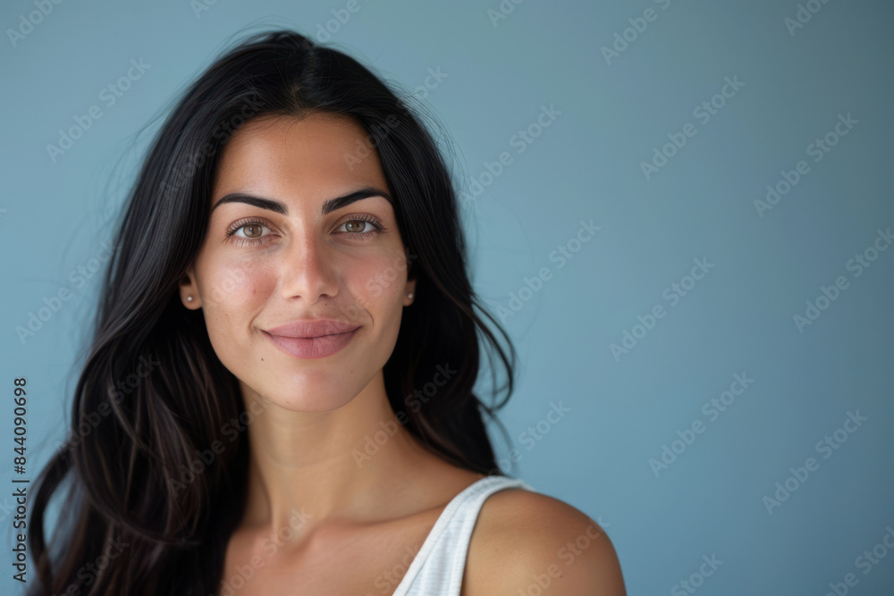 A close up portrait of a young woman with a subtle smile A close up portrait of a young woman with a subtle smile