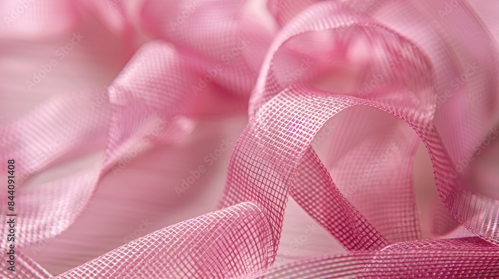 Shiny pink mesh textured gift ribbon on a soft colored backdrop Shiny pink mesh textured gift ribbon on a soft colored backdrop