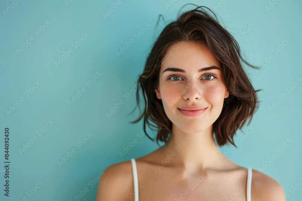 A close up portrait of a young woman with a subtle smile A close up portrait of a young woman with a subtle smile