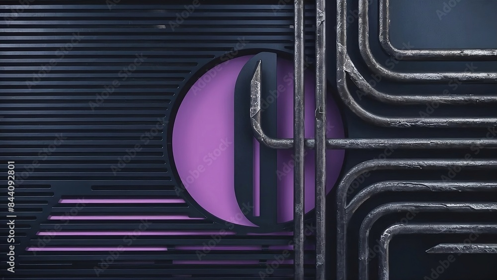 Modern background, horizontal and vertical lines. iron textures, black and purple colors.