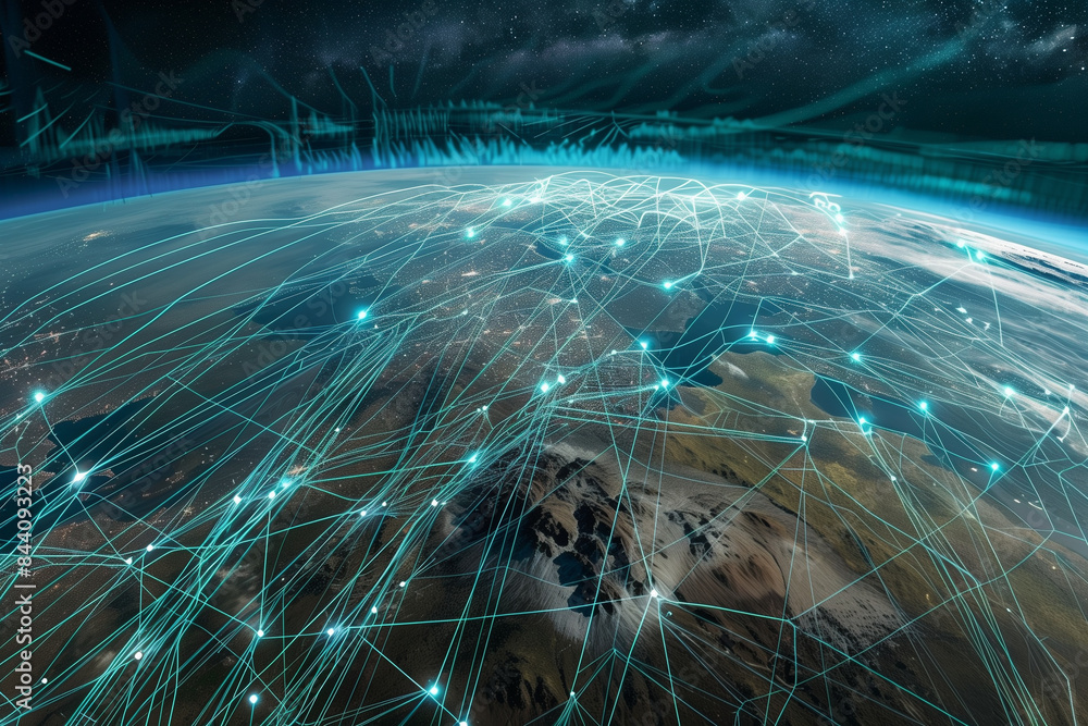 Digital connections forming around the Earth illustrate the vast ...
