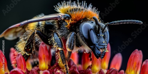 A close-up of a bee struggling to gather nectar from a flower © RealPeopleStudio