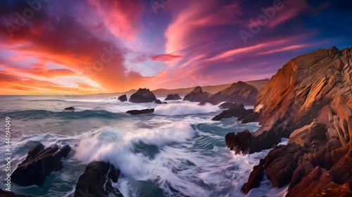 Beautiful panoramic seascape at sunset. Nature composition.