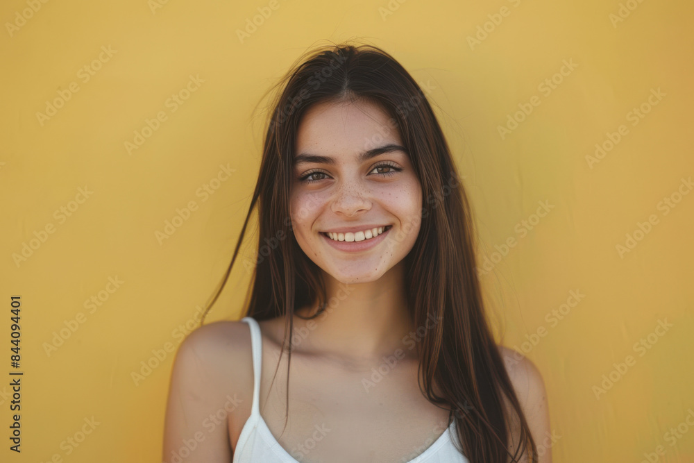 A close up portrait of a young woman with a subtle smile A close up portrait of a young woman with a subtle smile