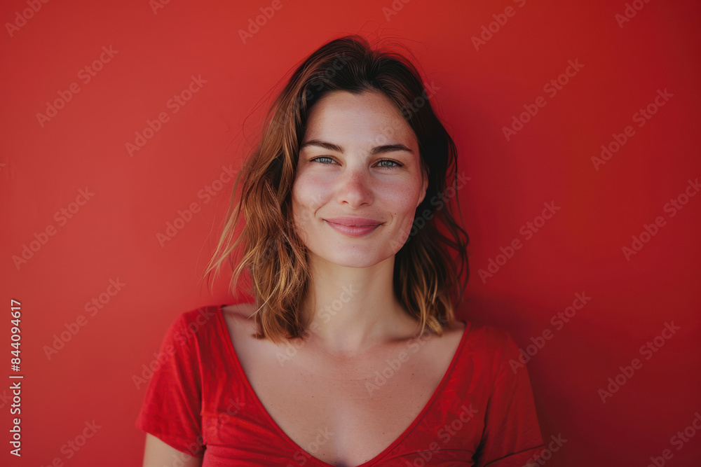 A close up portrait of a young woman with a subtle smile A close up portrait of a young woman with a subtle smile