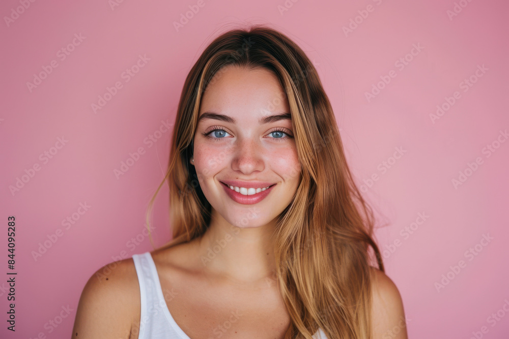 A close up portrait of a young woman with a subtle smile A close up portrait of a young woman with a subtle smile