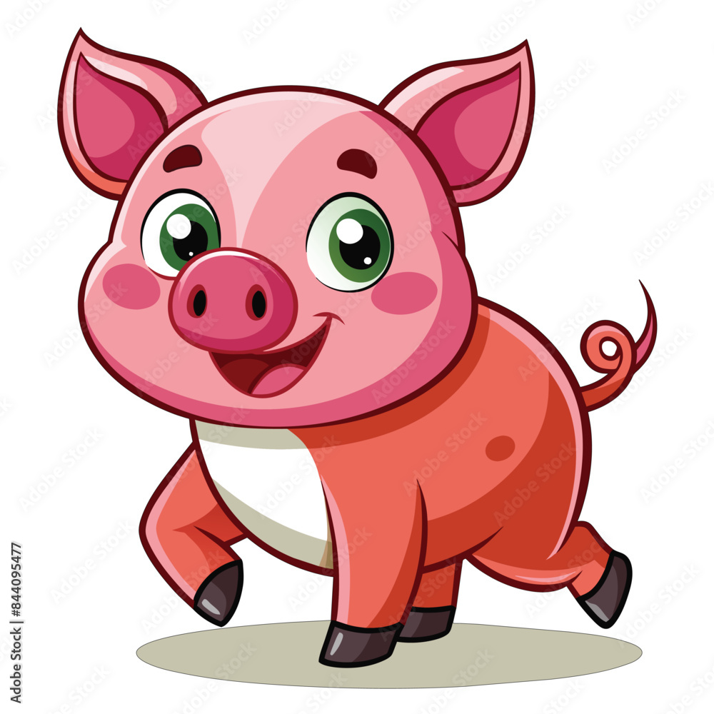 Naklejka premium vector-cute-cartoon-pig-walk-while-smiling