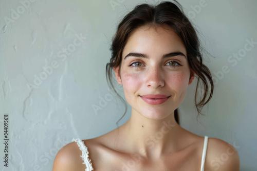 A close up portrait of a young woman with a subtle smile