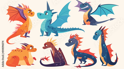 Dragons clipart isolated vector illustration. 2d fl