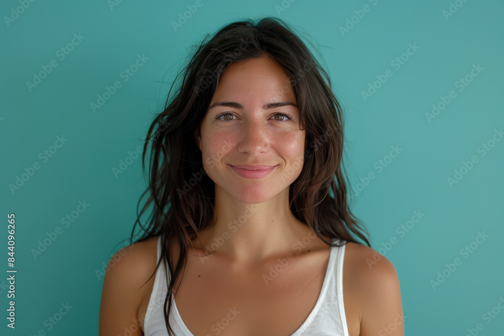 A close up portrait of a young woman with a subtle smile A close up portrait of a young woman with a subtle smile