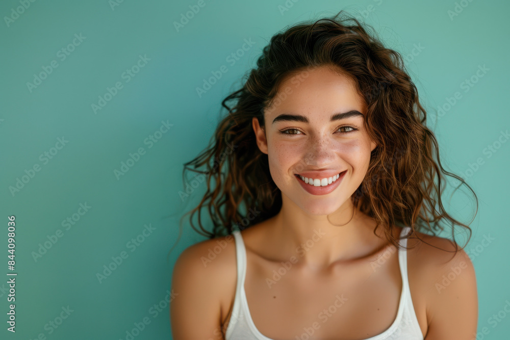 A close up portrait of a young woman with a subtle smile A close up portrait of a young woman with a subtle smile