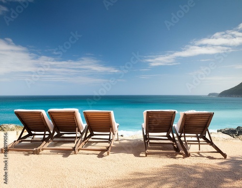 Beach chairs overlooking the blue sea
