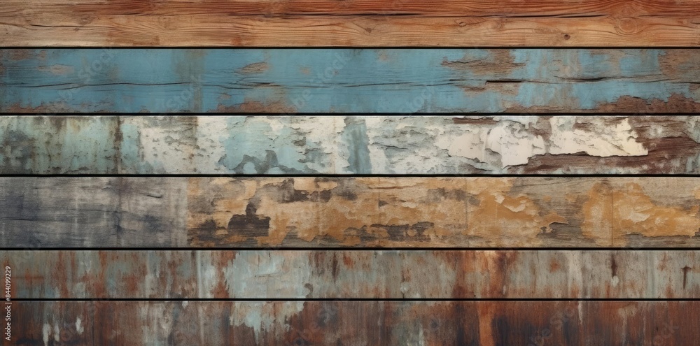 distressed textures of a wooden wall with peeling paint, featuring a row of wooden planks on the left, a row of wooden planks on the right, and a row of wooden planks distressed textures of a wooden wall with peeling paint, featuring a row of wooden planks on the left, a row of wooden planks on the right, and a row of wooden planks