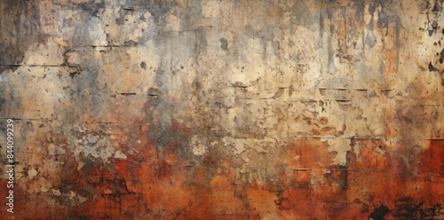 distressed textures of an old, rusty wall with peeling paint