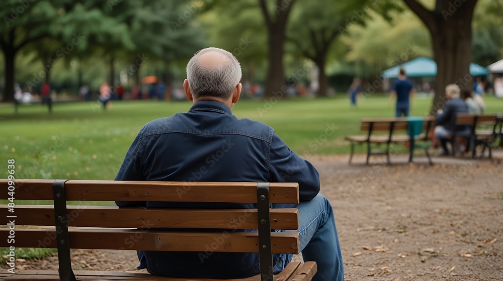 Fototapeta premium person sitting on a bench in park alone in father day