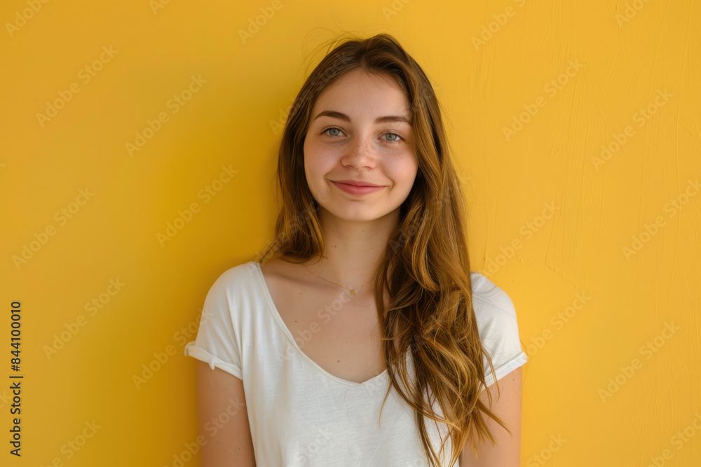 A close up portrait of a young woman with a subtle smile A close up portrait of a young woman with a subtle smile