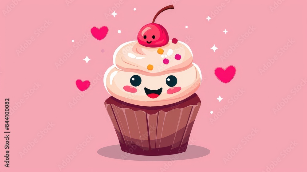 A charming flat cartoon illustration featuring a cute cupcake with a delightful smile This 2d design embodies an adorable cake mascot concept A charming flat cartoon illustration featuring a cute cupcake with a delightful smile This 2d design embodies an adorable cake mascot concept