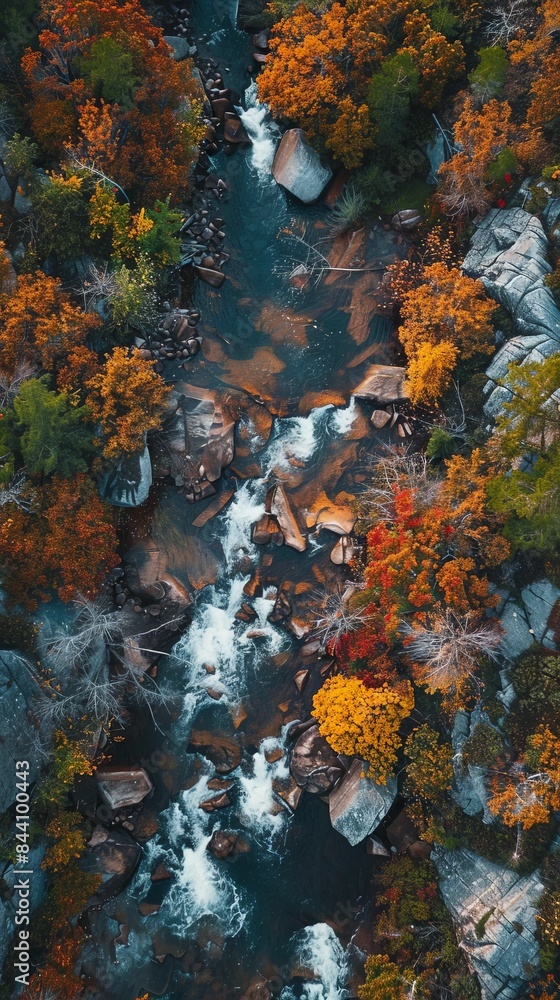 Aerial Drone View of Waterfall During Sunrise in Autumn Aerial Drone View of Waterfall During Sunrise in Autumn