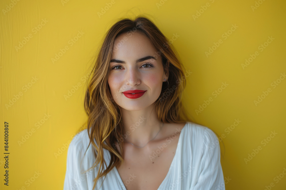 A close up portrait of a young woman with a subtle smile A close up portrait of a young woman with a subtle smile