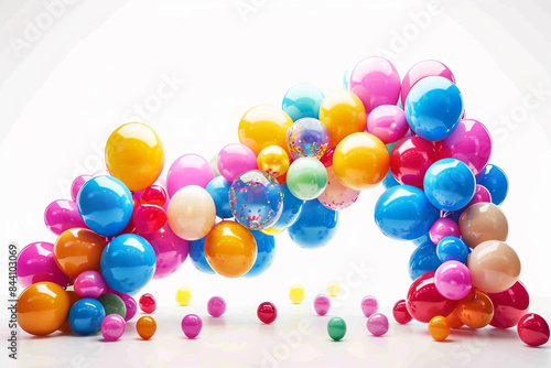 : A lively arch of colorful balloons, creating a festive setting for a birthday party, isolated on a white background. © Ateeq