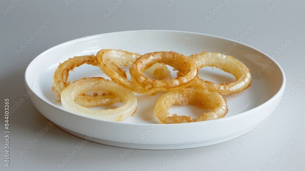 Freshly cut onion rings arranged neatly on a white ceramic dish, ready for cooking. Freshly cut onion rings arranged neatly on a white ceramic dish, ready for cooking.