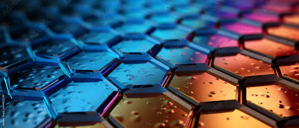 A close up of a hexagonal pattern with a blue and orange background A close up of a hexagonal pattern with a blue and orange background