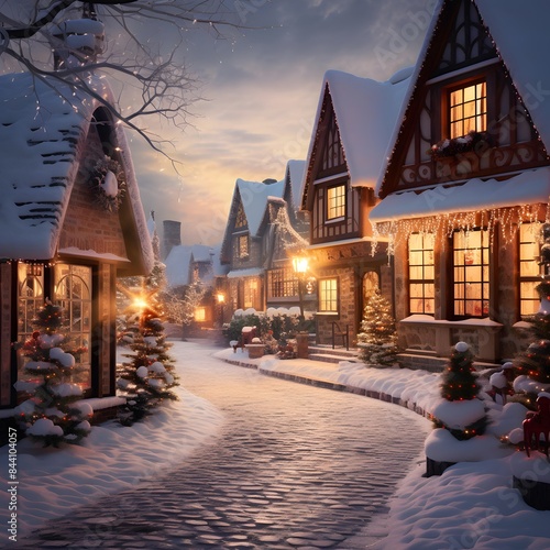 Beautiful winter landscape in the village. Christmas and New Year concept.