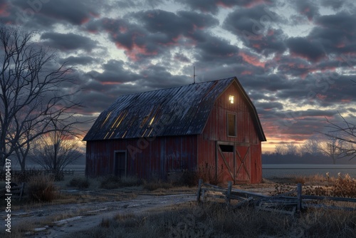 Rural Barn Illuminated at Dusk