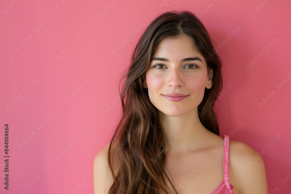 A close up portrait of a young woman with a subtle smile A close up portrait of a young woman with a subtle smile