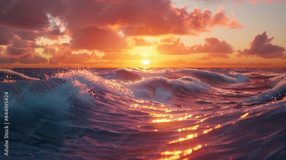Stunning sunset over the sea with curved waves, warm hues, and serene coastal atmosphere. Stunning sunset over the sea with curved waves, warm hues, and serene coastal atmosphere.