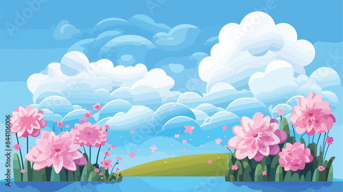 flowers and clouds. Vector paper cut image 2d flat