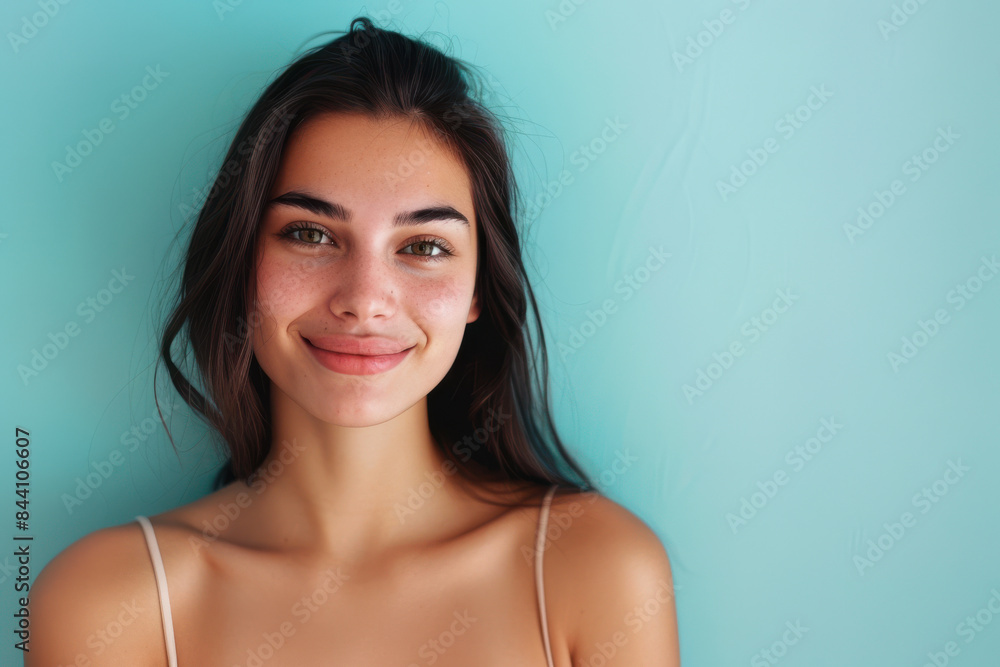 A close up portrait of a young woman with a subtle smile A close up portrait of a young woman with a subtle smile