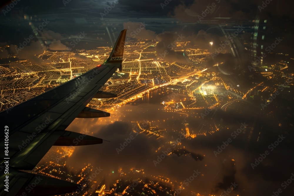 Aerial cityscape at night breathtaking views from airplanes over a vibrant metropolis Aerial cityscape at night breathtaking views from airplanes over a vibrant metropolis