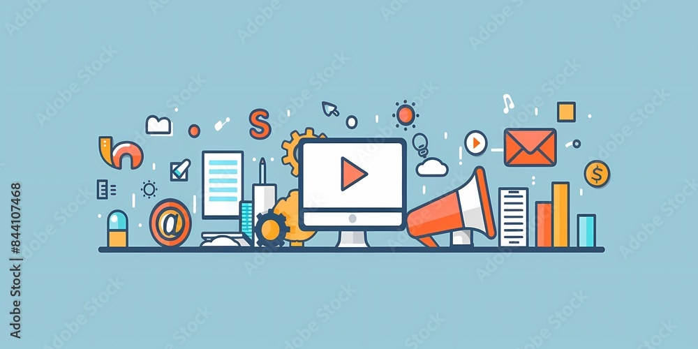 Digital Marketing Strategy with Various Tools and Icons Digital Marketing Strategy with Various Tools and Icons