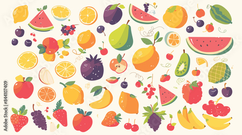 Fruits vector set. Cute fruits vector illustration.