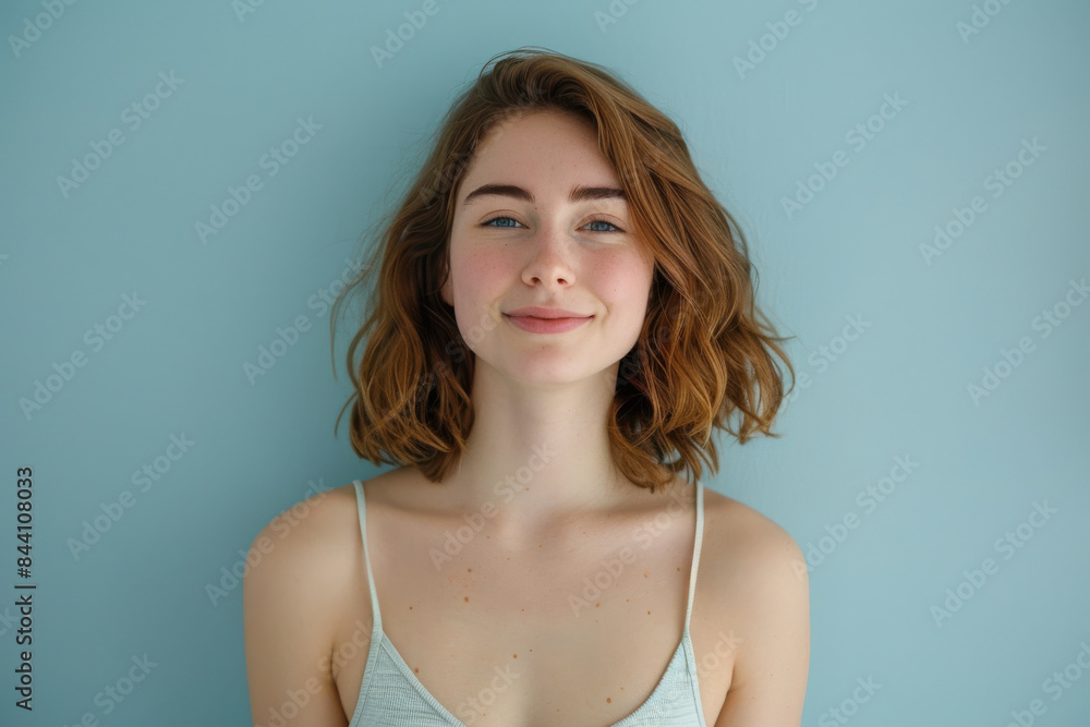 A close up portrait of a young woman with a subtle smile A close up portrait of a young woman with a subtle smile