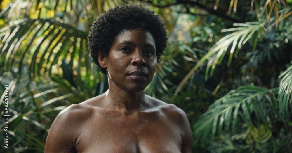 Close-up portrait of a beautiful woman on the background of a tropical forest Close-up portrait of a beautiful woman on the background of a tropical forest