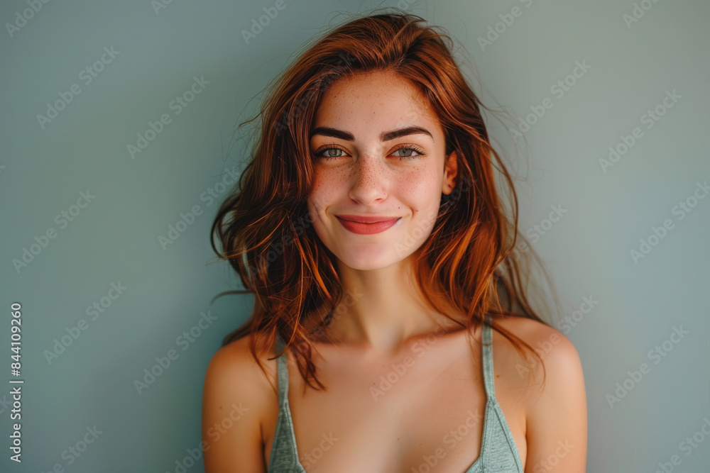 A close up portrait of a young woman with a subtle smile A close up portrait of a young woman with a subtle smile