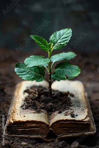 A book with a plant growing from it, metaphor for growth through education