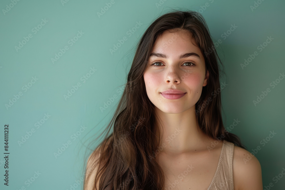 A close up portrait of a young woman with a subtle smile A close up portrait of a young woman with a subtle smile