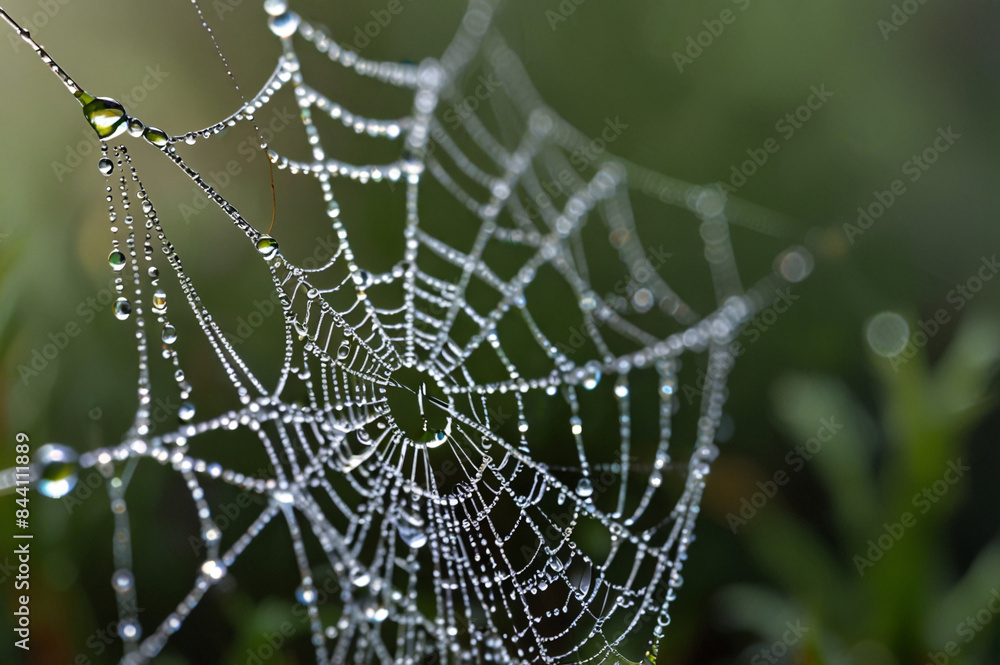 Naklejka premium Macro Shot of a Dew-Covered Spider Web