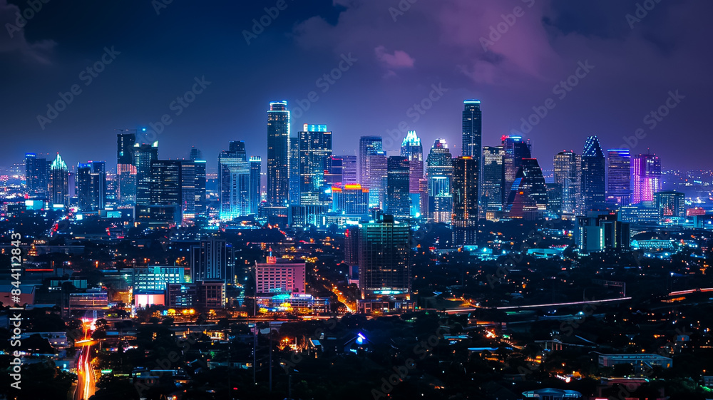 Cityscape at Night A panoramic view of a city skyline Cityscape at Night A panoramic view of a city skyline