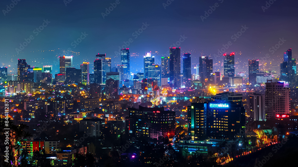 Cityscape at Night A panoramic view of a city skyline Cityscape at Night A panoramic view of a city skyline