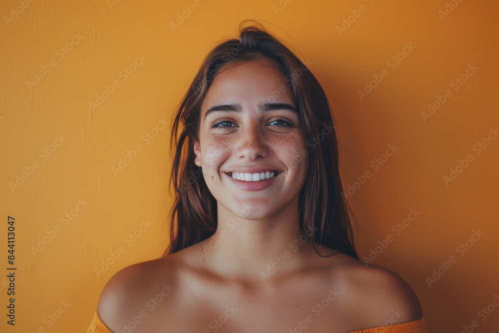 Obraz premium A close up portrait of a young woman with a subtle smile