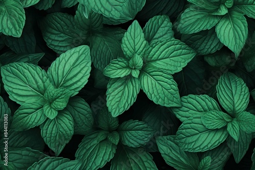 Close-up of vibrant green mint leaves creating a natural textured background